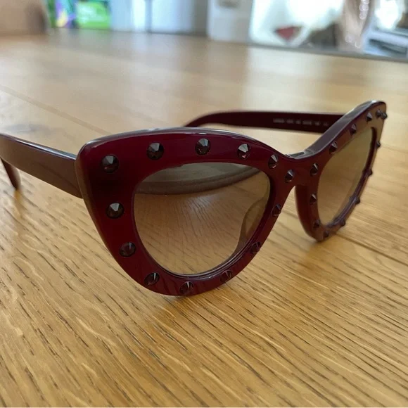 Kate Spade Burgundy Studded Cat-Eye Sunglasses - Picture 2 of 6